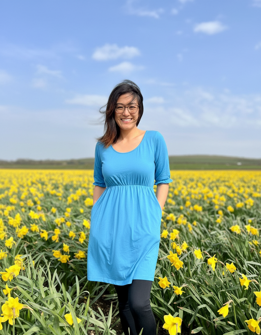 Blue Dress – Flattering Waist Fit with Pockets | Petite Dress